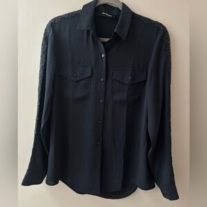 Navy Kooples Button-Down Blouse with Lace Trim small
